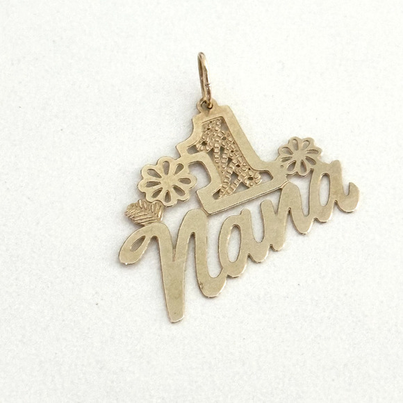 14K Yellow Gold Number One #1 Nana Grandma Floral Scroll Charm Pendant - Picture 4 of 7